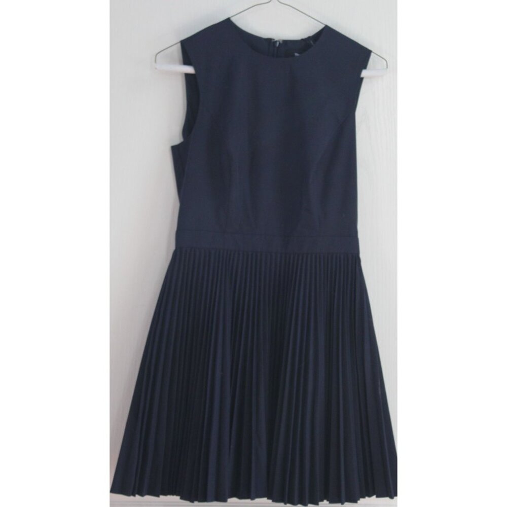 NWT Theory Nocturne Navy Sleek Poplin Pleated Skirt Dress Size 0 - Some Stains